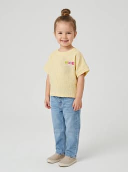 Girls Pale Yellow Textured Shimmer Batwing T-Shirt