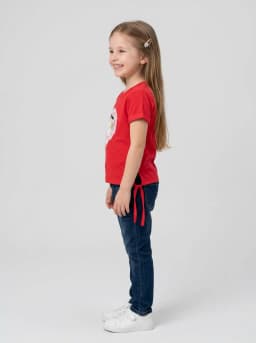 Girls Bright Red Lace Flower Applique Short Sleeve Top with Side Ties
