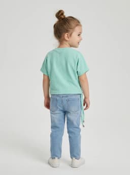 Girls Mint Green Textured Glitter Top with Floral Applique