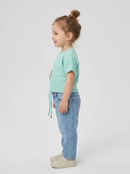 Girls Mint Green Textured Glitter Top with Floral Applique