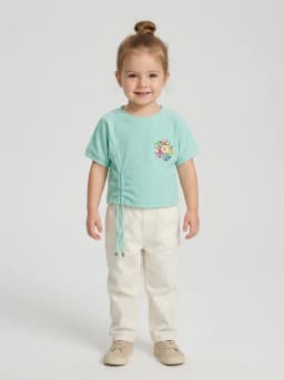 Girls Mint Green Textured Glitter Top with Floral Applique