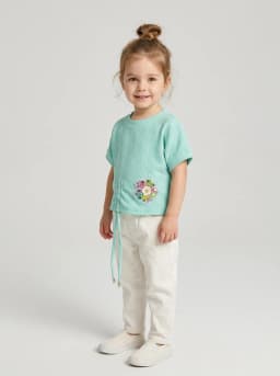 Girls Mint Green Textured Glitter Top with Floral Applique