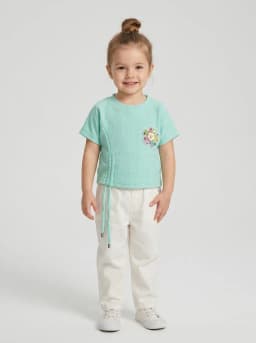 Girls Mint Green Textured Glitter Top with Floral Applique