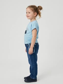 Girls Sky Blue Handbag Embellished Top with Ruched Sides