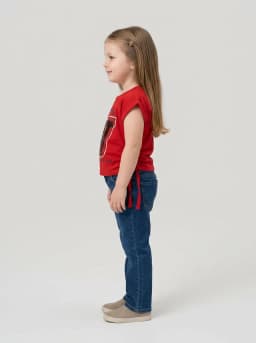 Girls Red Graphic T-Shirt with Sequin W Patch and Side Ties