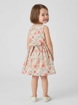Girls Beige Floral Print Sleeveless Fit and Flare Frock