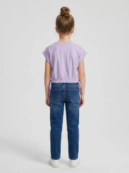 Girls Lavender Typographic Print Crop Top with Side Tie-Up Hem