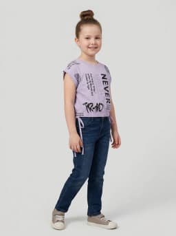 Girls Lavender Typographic Print Crop Top with Side Tie-Up Hem