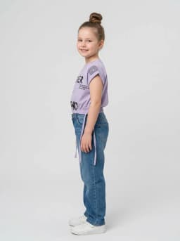 Girls Lavender Typographic Print Crop Top with Side Tie-Up Hem