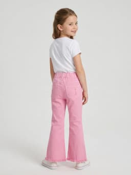 Girls Bubblegum Pink Flared Jeans with Sequin Floral Embroidery