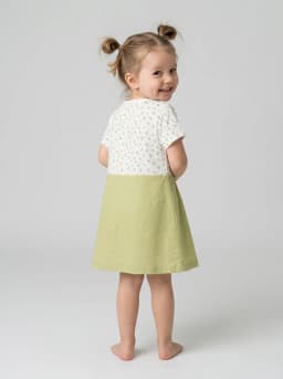 Girls Light Olive Green and White Floral Mock Pinafore Dress