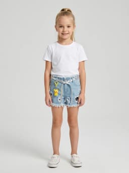 Girls Light Wash Ripped Denim Shorts with Charm and Belt