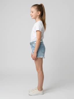 Girls Light Wash Ripped Denim Shorts with Charm and Belt