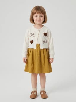 Girls Off-White and Mustard Yellow Mock Cardigan A-Line Dress