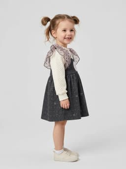 Girls Charcoal Grey and Cream Layered Pinafore Dress with Ruffles