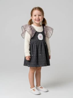 Girls Charcoal Grey and Cream Layered Pinafore Dress with Ruffles