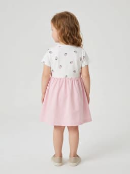 Girls Light Pink and White Strawberry Print Layered Pinafore Dress