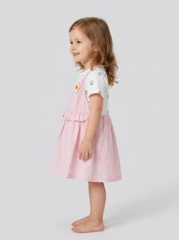 Girls Light Pink and White Strawberry Print Layered Pinafore Dress