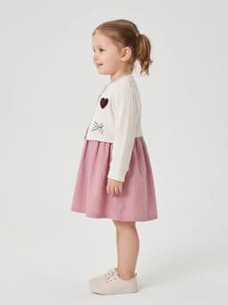 Girls Off-White and Dusty Pink Layered Dress with Heart Appliques