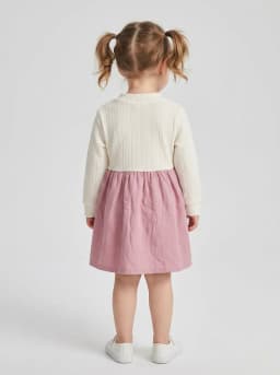 Girls Off-White and Dusty Pink Layered Dress with Heart Appliques