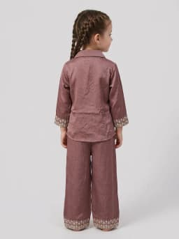 Girls Dusty Mauve Embroidered Short Kurti and Pant Set