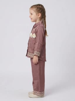 Girls Dusty Mauve Embroidered Short Kurti and Pant Set