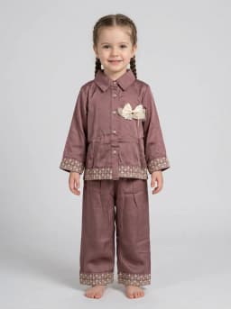 Girls Dusty Mauve Embroidered Short Kurti and Pant Set