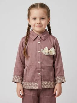 Girls Dusty Mauve Embroidered Short Kurti and Pant Set
