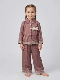 Girls Dusty Mauve Embroidered Short Kurti and Pant Set