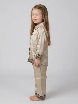 Girls Shimmering Beige Embroidered Short Kurti and Pant Set