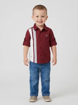 Boys Maroon Colourblocked Casual Shirt with Roll-Up Sleeves