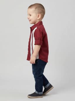 Boys Maroon Colourblocked Casual Shirt with Roll-Up Sleeves