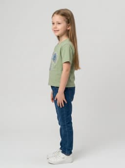 Girls Sage Green T-Shirt with Embellished Bow Patch