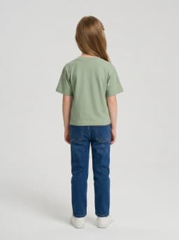Girls Sage Green T-Shirt with Embellished Bow Patch