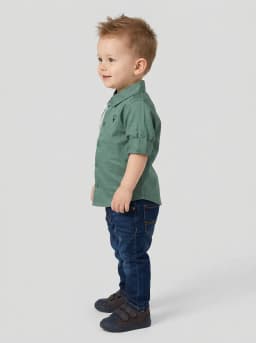 Boys Sage Green Colourblocked Roll-Up Sleeve Casual Shirt