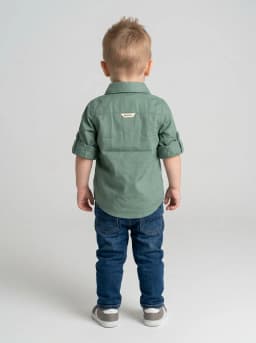 Boys Sage Green Colourblocked Roll-Up Sleeve Casual Shirt