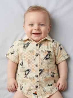 Boys Cream Textured Printed Short-Sleeve Casual Shirt