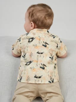 Boys Cream Textured Printed Short-Sleeve Casual Shirt