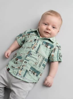 Boys Mint Green Textured Abstract Print Short Sleeve Casual Shirt