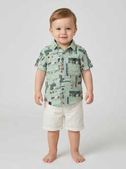 Boys Mint Green Textured Abstract Print Short Sleeve Casual Shirt
