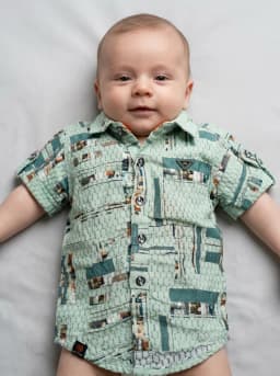 Boys Mint Green Textured Abstract Print Short Sleeve Casual Shirt