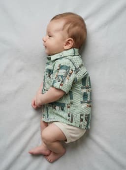 Boys Mint Green Textured Abstract Print Short Sleeve Casual Shirt
