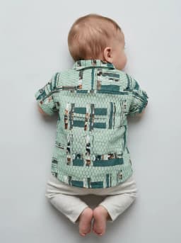 Boys Mint Green Textured Abstract Print Short Sleeve Casual Shirt