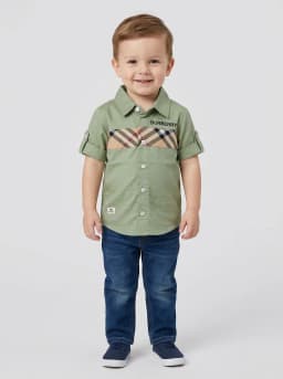 Boys Light Green Check Panel Casual Shirt