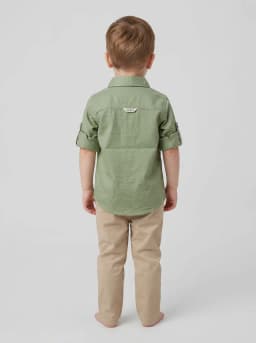 Boys Light Green Check Panel Casual Shirt