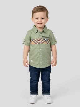 Boys Light Green Check Panel Casual Shirt
