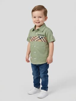 Boys Light Green Check Panel Casual Shirt