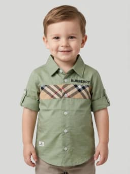 Boys Light Green Check Panel Casual Shirt