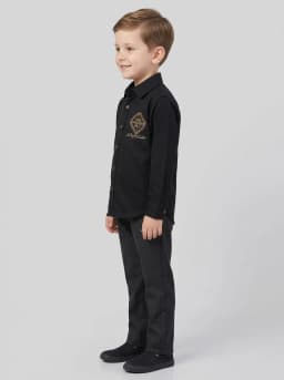 Boys Black Full Sleeve Shirt with Embellished Crest
