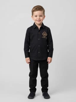 Boys Black Full Sleeve Shirt with Embellished Crest